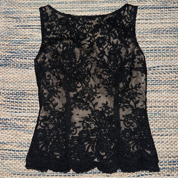 Poem Tops - POEM BANGKOK Classic Black Lace Top Blouse with Zipper Closure Size 34
